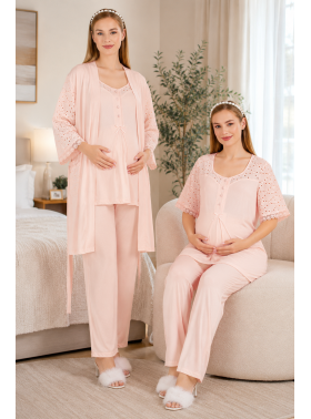 Lohusa Hamile Pudra Pijama Takımı Sabahlık 33006